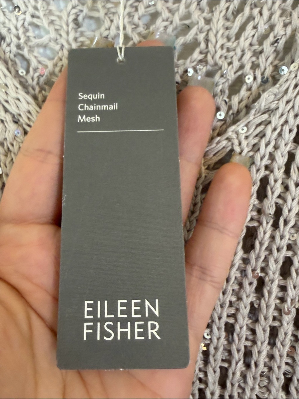 Eileen Fisher Sequin Chainmail Mesh Scoop Neck Tank Top Silver XL NWT Open Knit - Picture 4 of 8